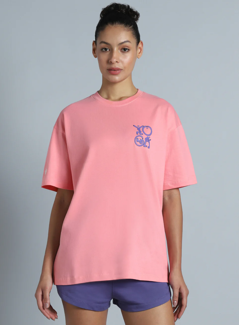Women's Pink White Print Oversized Fit T-shirt - Image 4