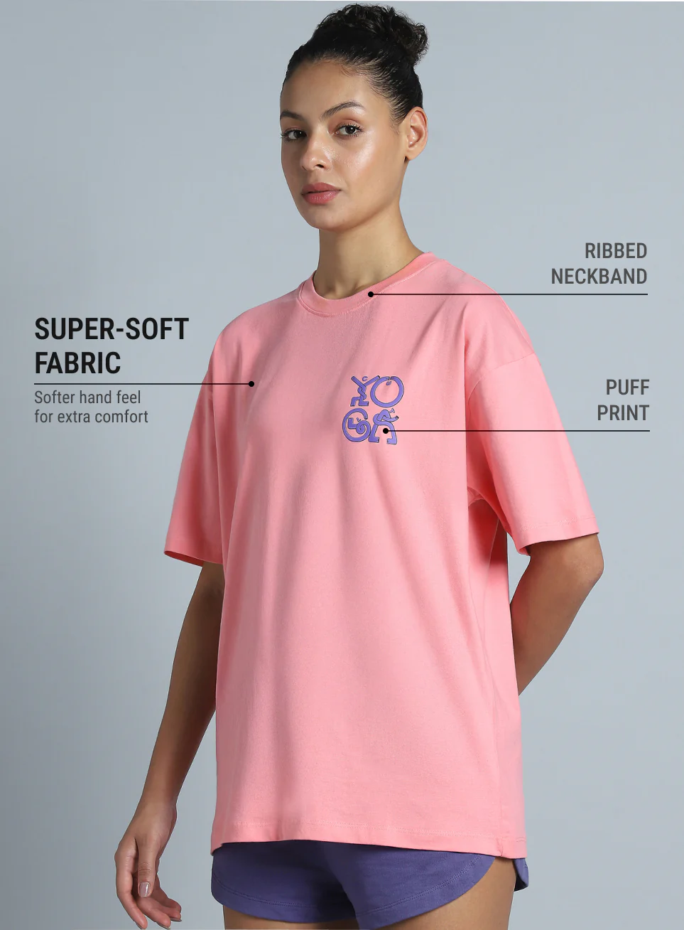 Women's Pink White Print Oversized Fit T-shirt - Image 5