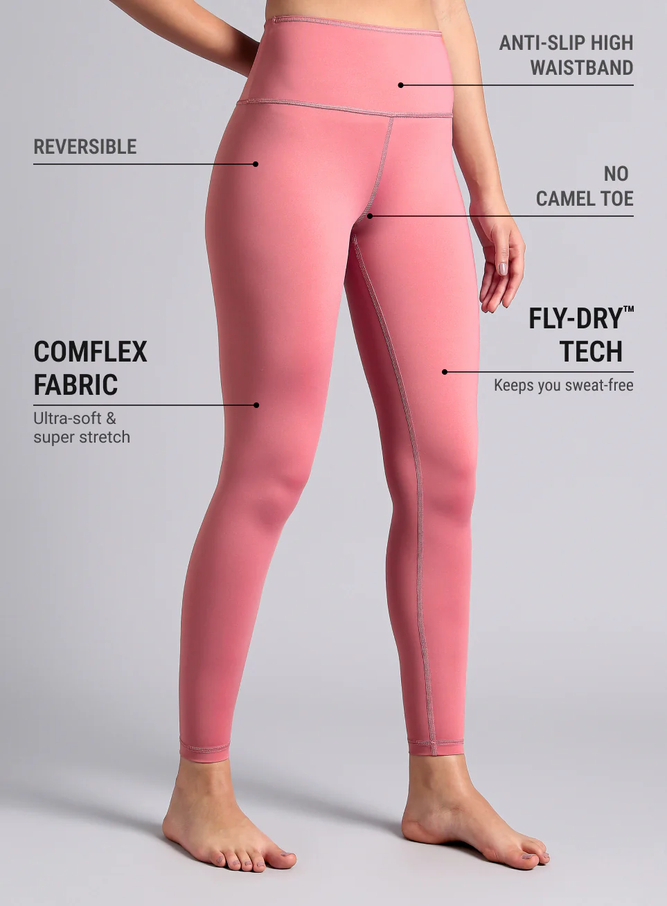 Women's Pink Yoga Reversible COMFlex Tights - Image 8