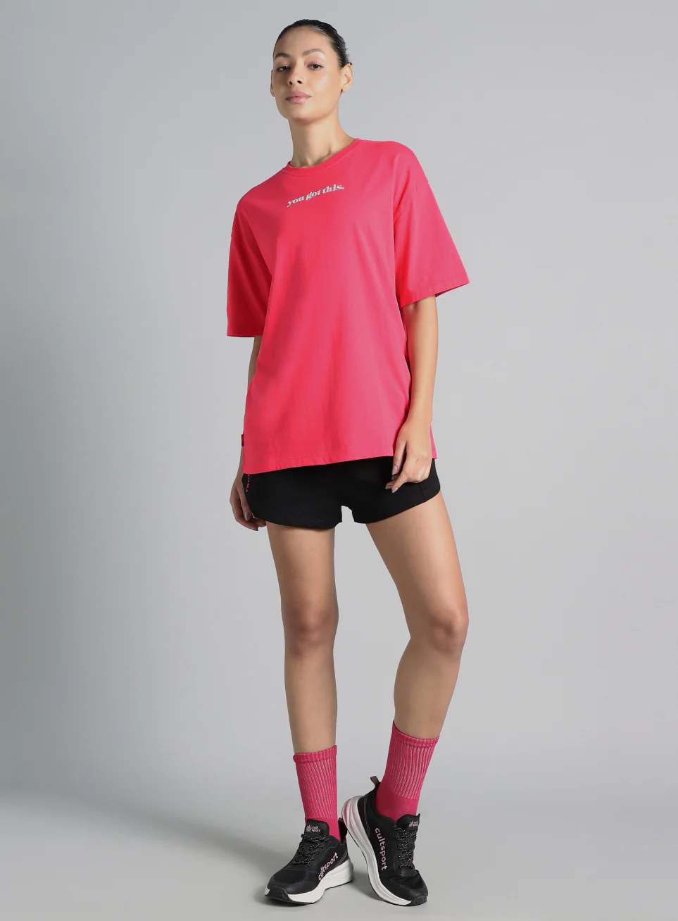 Women's Pink You Got This Puff Print Peach Oversized T-shirt - Image 2