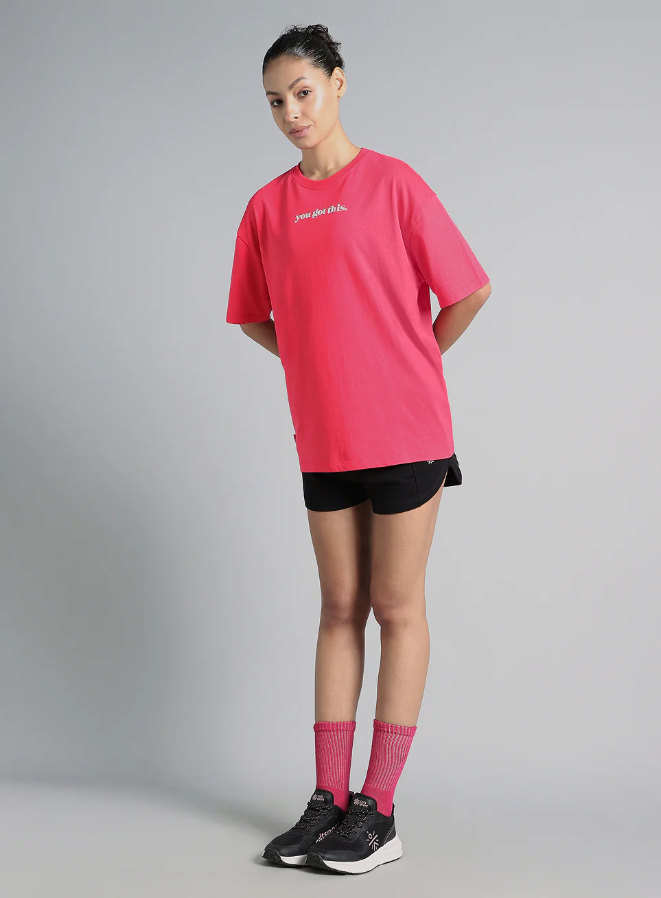 Women's Pink You Got This Puff Print Peach Oversized T-shirt - Image 3