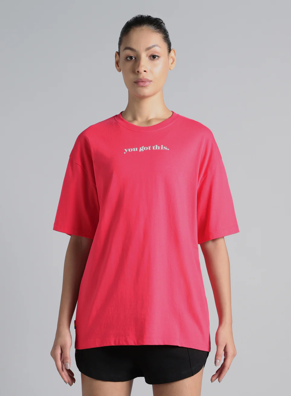 Women's Pink You Got This Puff Print Peach Oversized T-shirt - Image 4