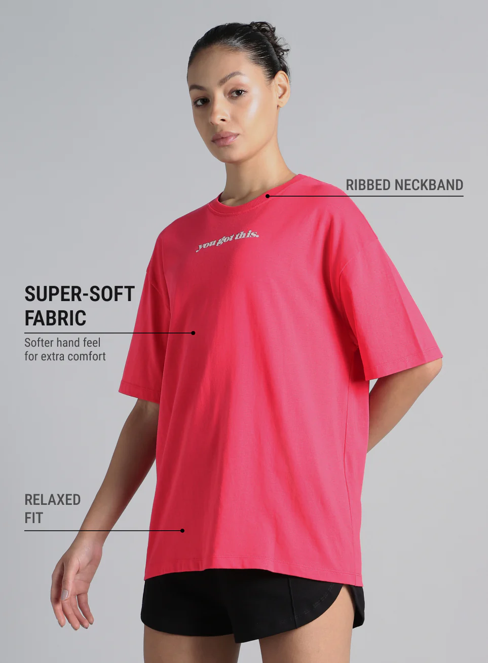 Women's Pink You Got This Puff Print Peach Oversized T-shirt - Image 5