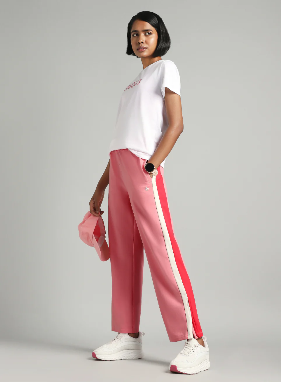 Women's Pink Zip Bottom Flare Straight Fit Trackpants - Image 2