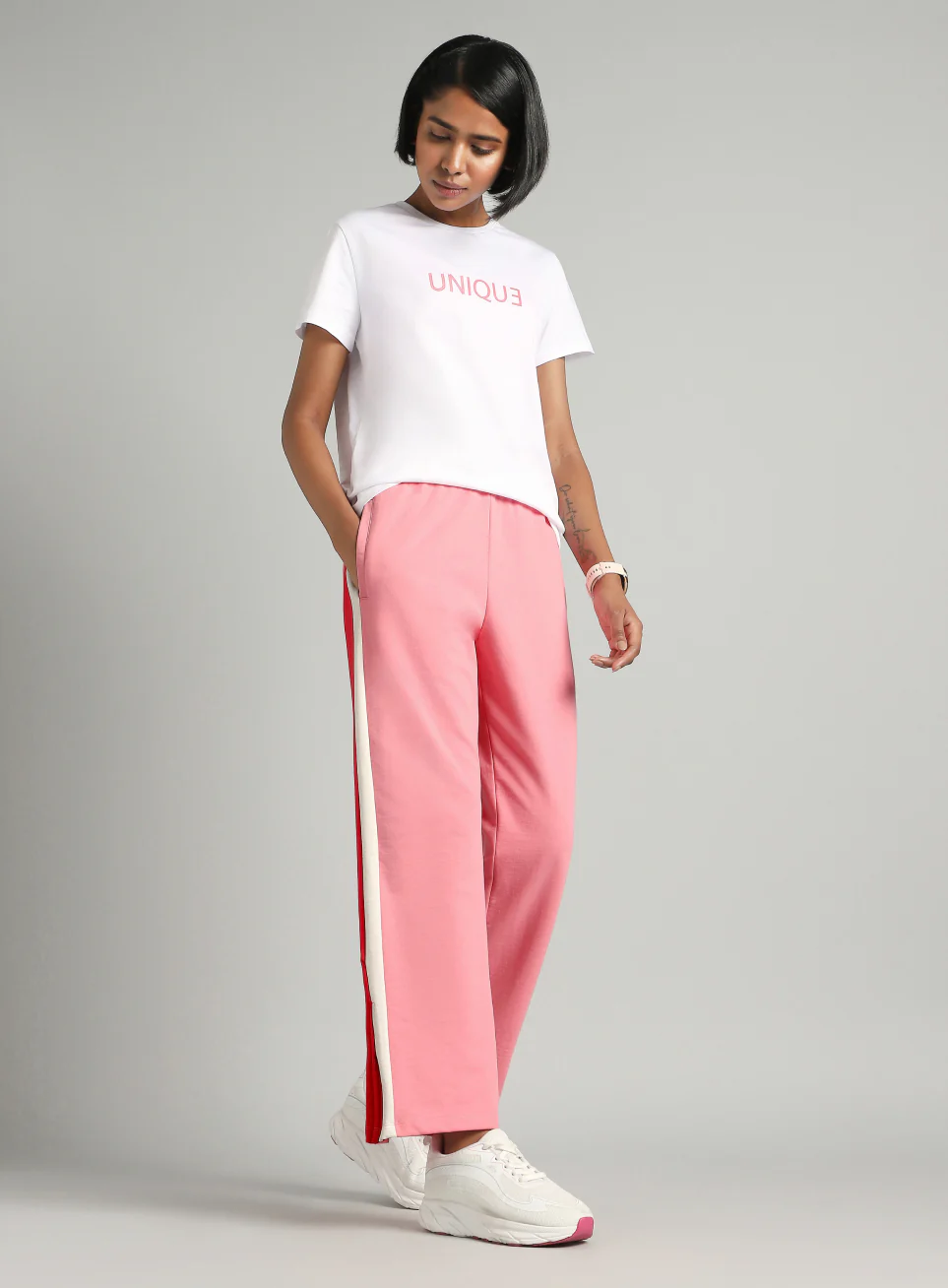 Women's Pink Zip Bottom Flare Straight Fit Trackpants - Image 3