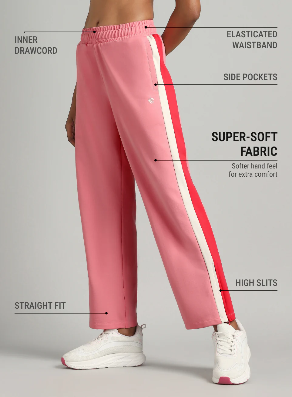 Women's Pink Zip Bottom Flare Straight Fit Trackpants - Image 5