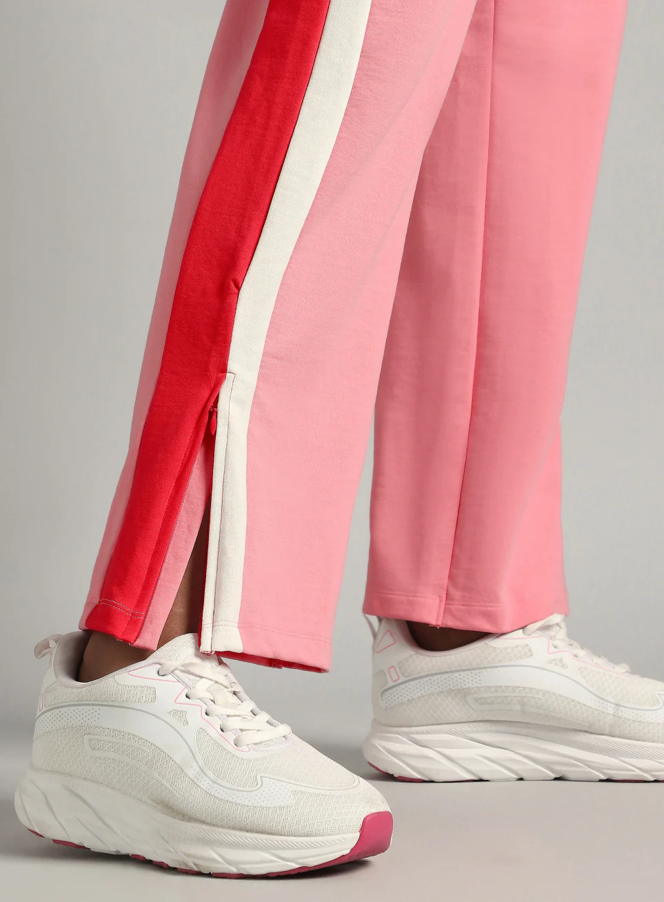 Women's Pink Zip Bottom Flare Straight Fit Trackpants - Image 8