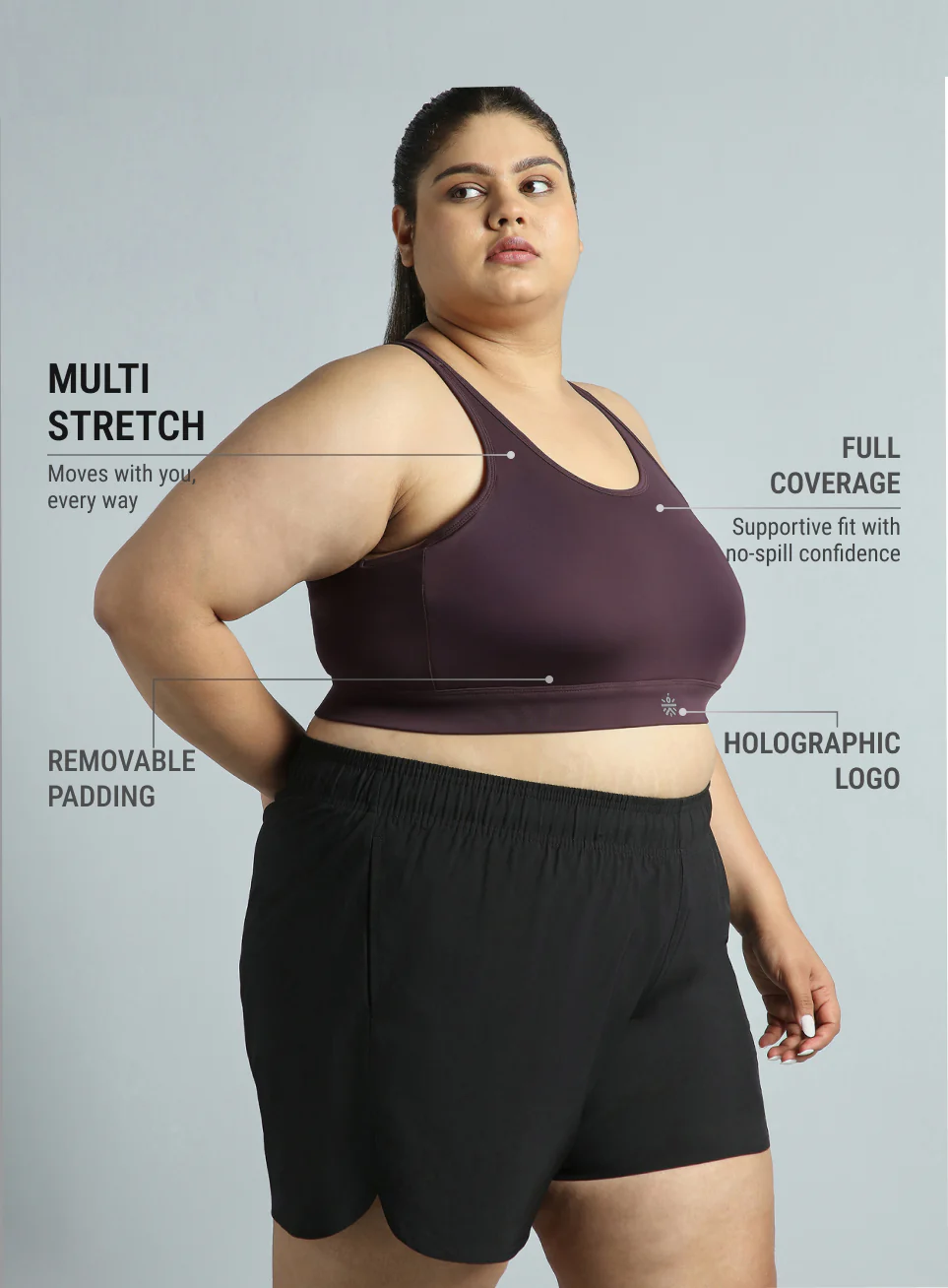 Women's Plum Racer Back Hook Running High Support Plus Size Sports Bra - Image 5