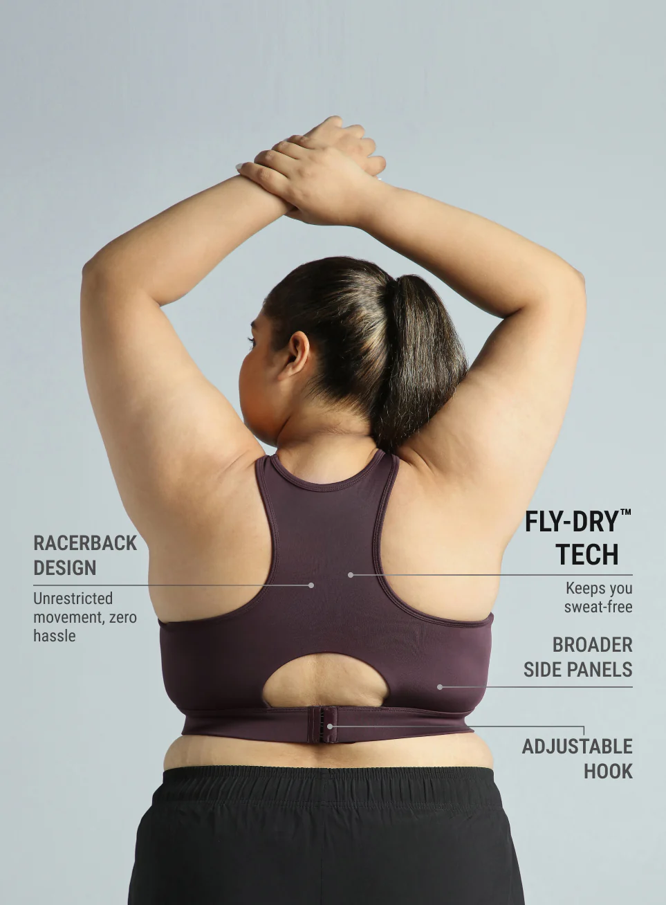Women's Plum Racer Back Hook Running High Support Plus Size Sports Bra - Image 6