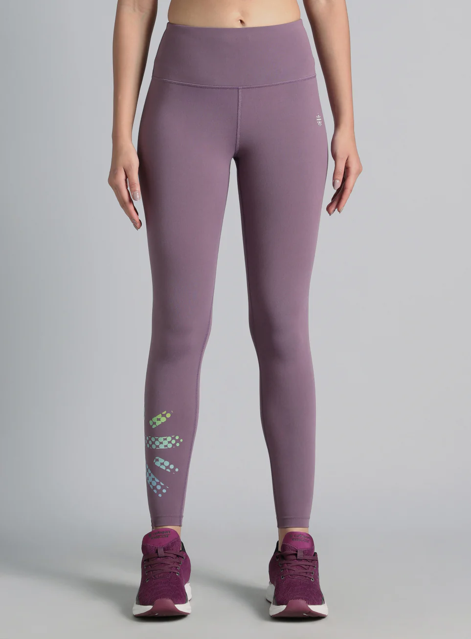 Women's Purple Absolute Fit Tights with Logo Print and Back Pocket - Image 4