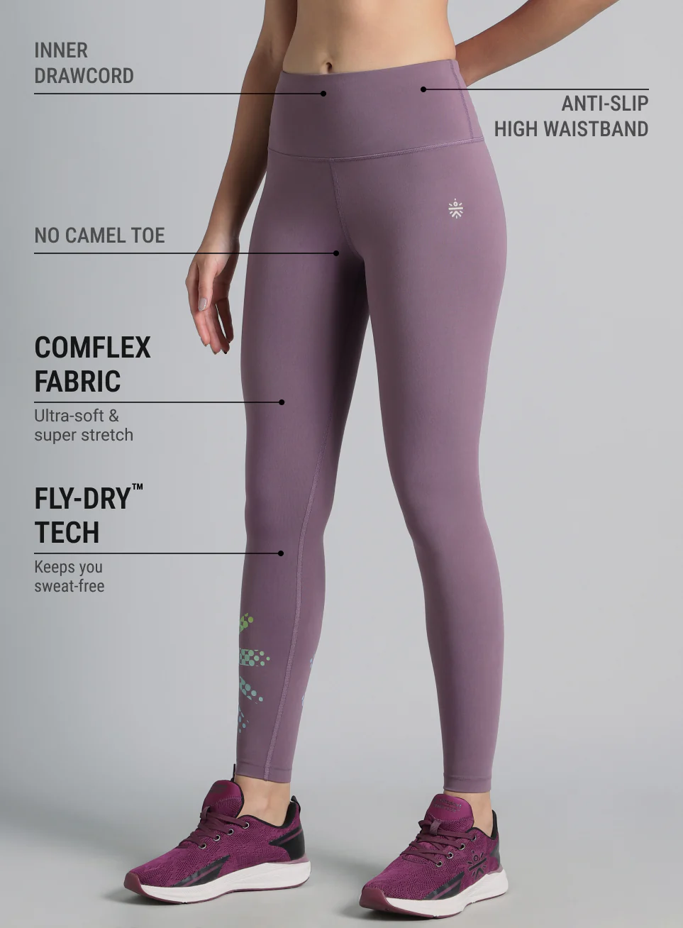 Women's Purple Absolute Fit Tights with Logo Print and Back Pocket - Image 5