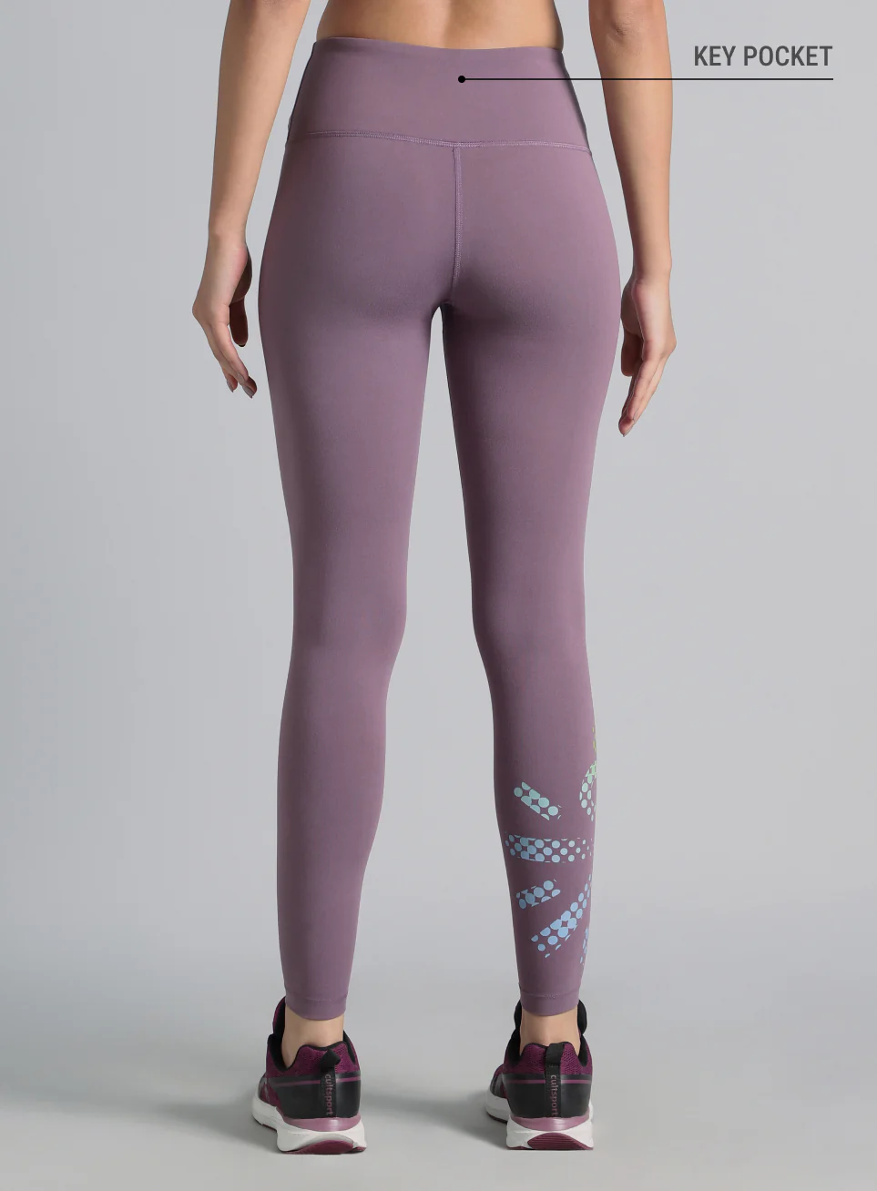 Women's Purple Absolute Fit Tights with Logo Print and Back Pocket - Image 6