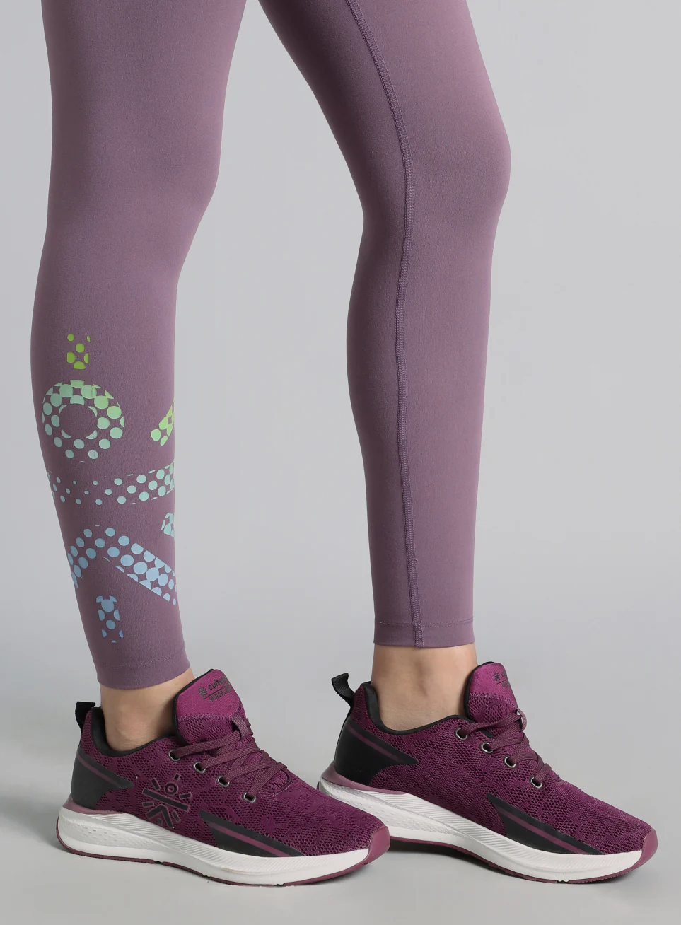 Women's Purple Absolute Fit Tights with Logo Print and Back Pocket - Image 8