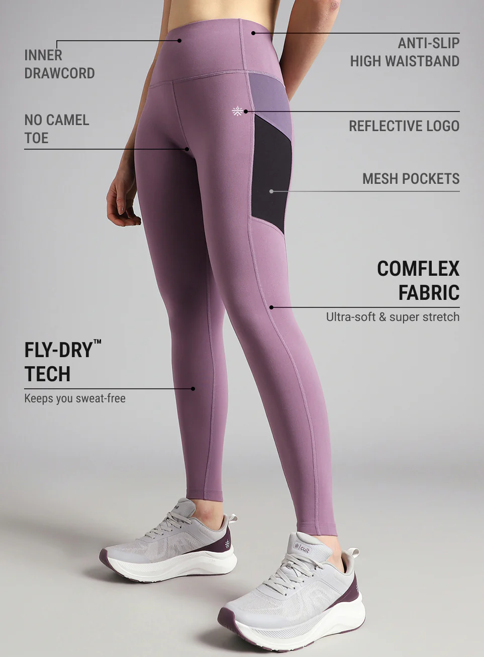 Women's Purple AbsoluteFit Neon Pop Leggings with Side Pockets - Image 5