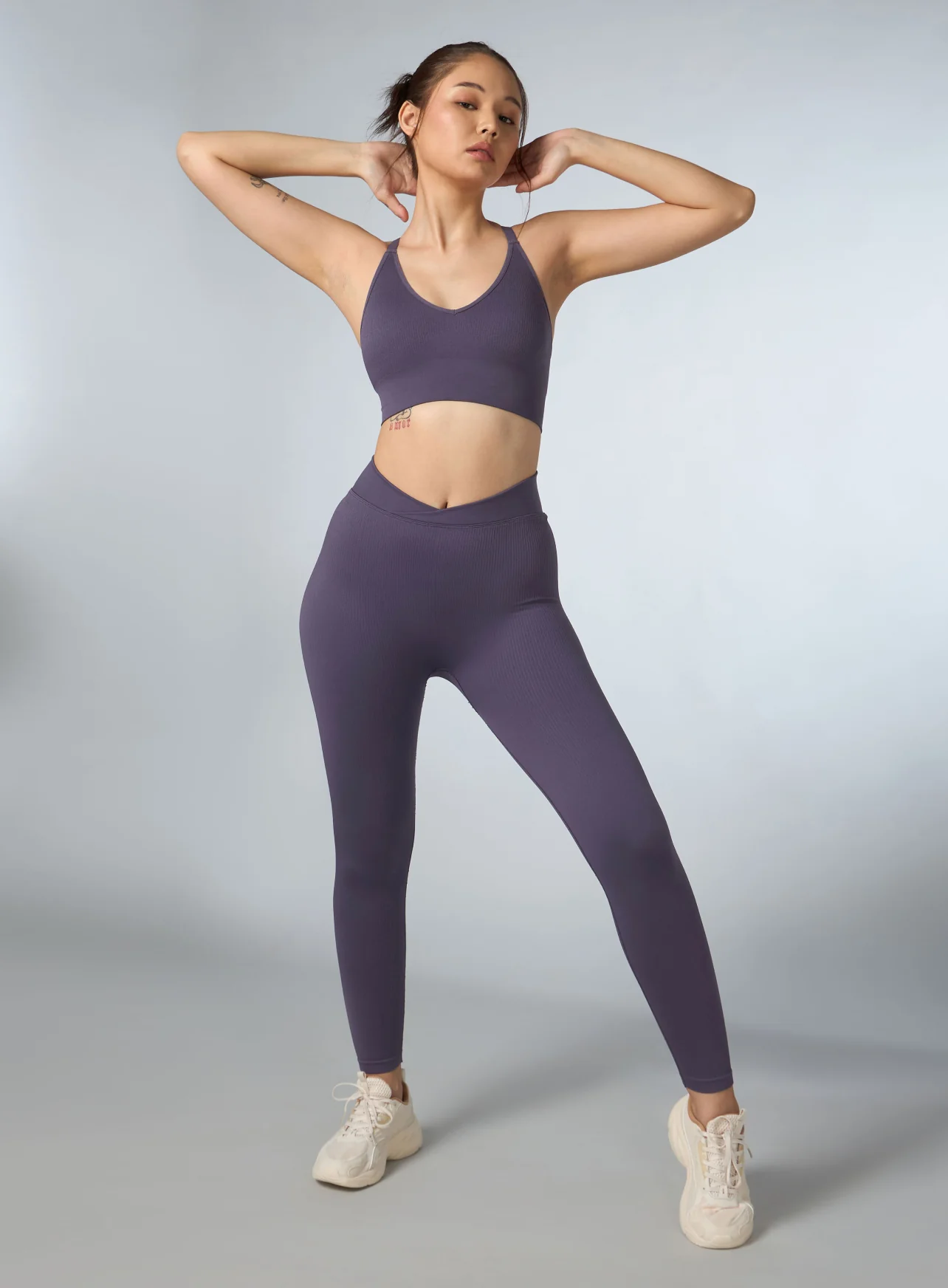 Women's Purple Cross Fit Seamless Tights - Image 3
