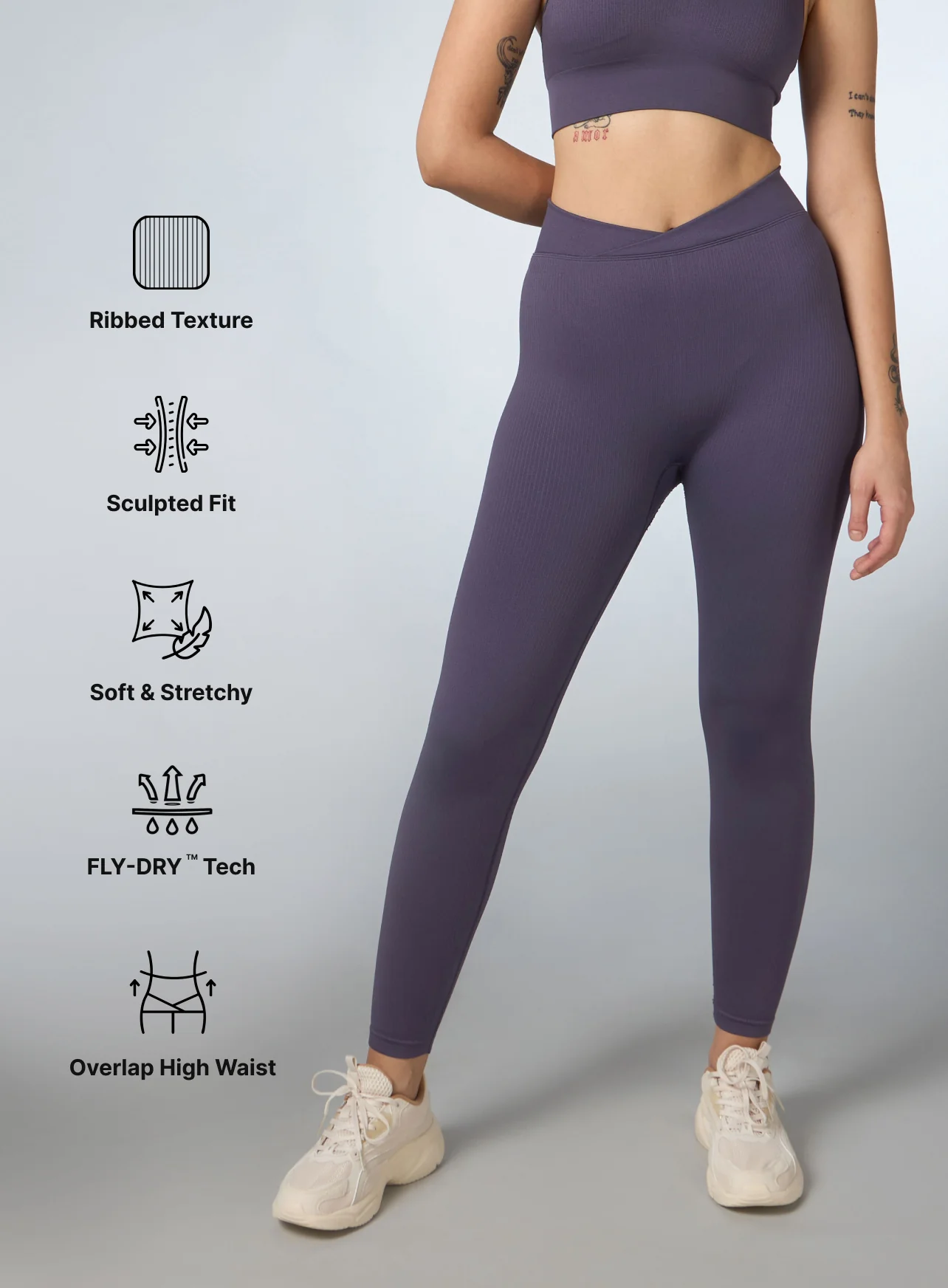 Women's Purple Cross Fit Seamless Tights - Image 4