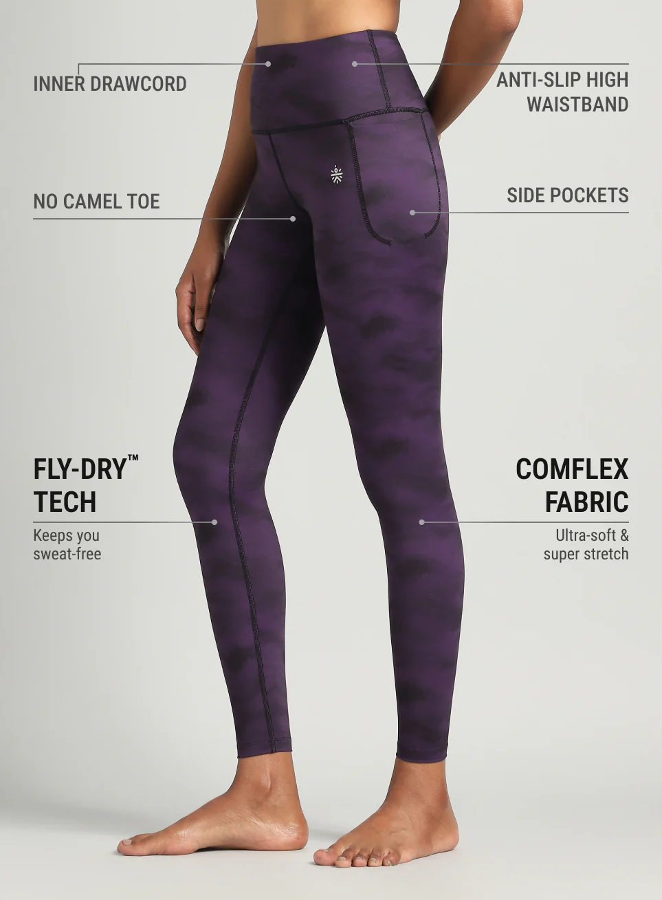 Women's Purple Earthy Texture Printed COMFlex Yoga Tights - Image 5