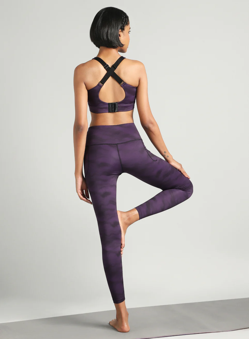 Women's Purple Earthy Texture Printed High Support Sports Bra - Image 3