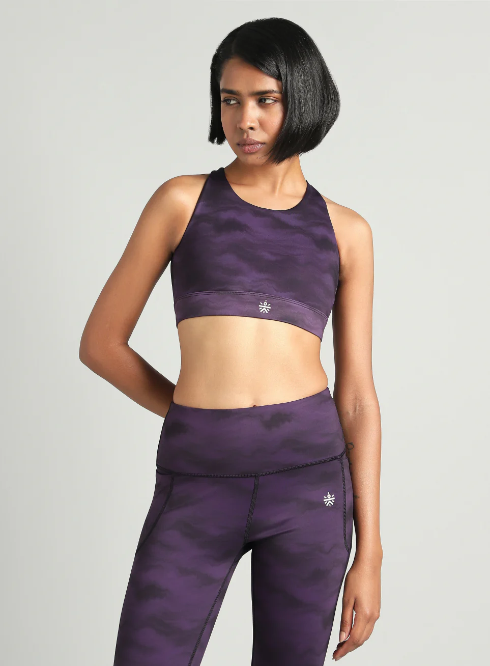 Women's Purple Earthy Texture Printed High Support Sports Bra - Image 4