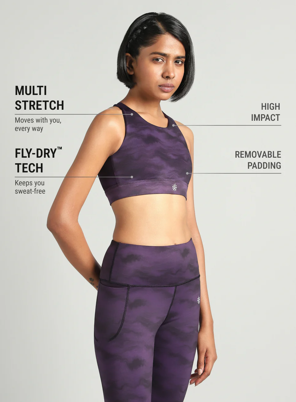 Women's Purple Earthy Texture Printed High Support Sports Bra - Image 5
