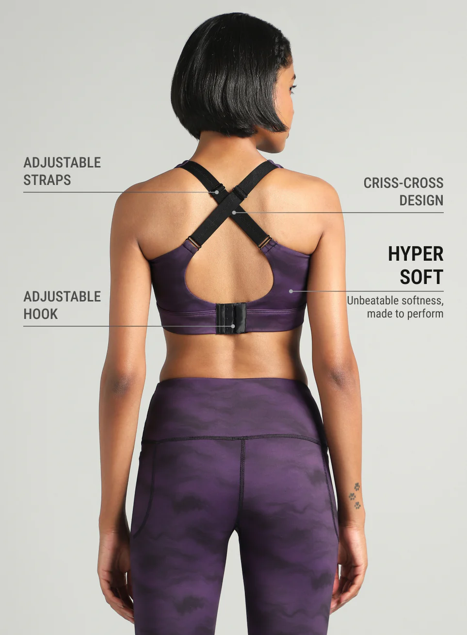 Women's Purple Earthy Texture Printed High Support Sports Bra - Image 6