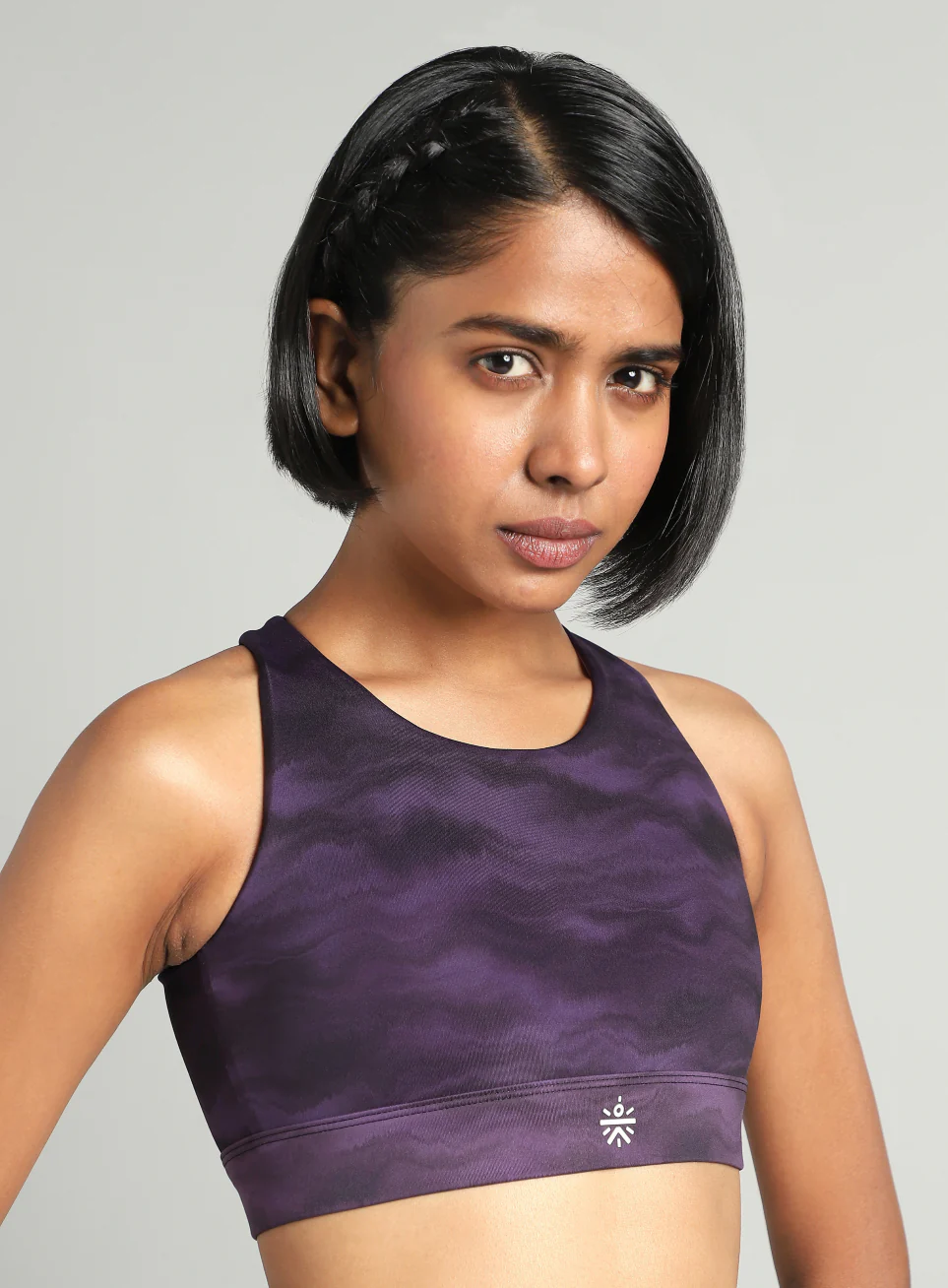 Women's Purple Earthy Texture Printed High Support Sports Bra - Image 7