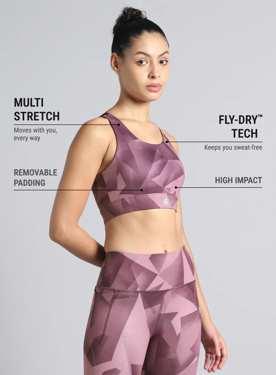 Women's Purple Feel The Beat Printed High Support Bra - Image 5