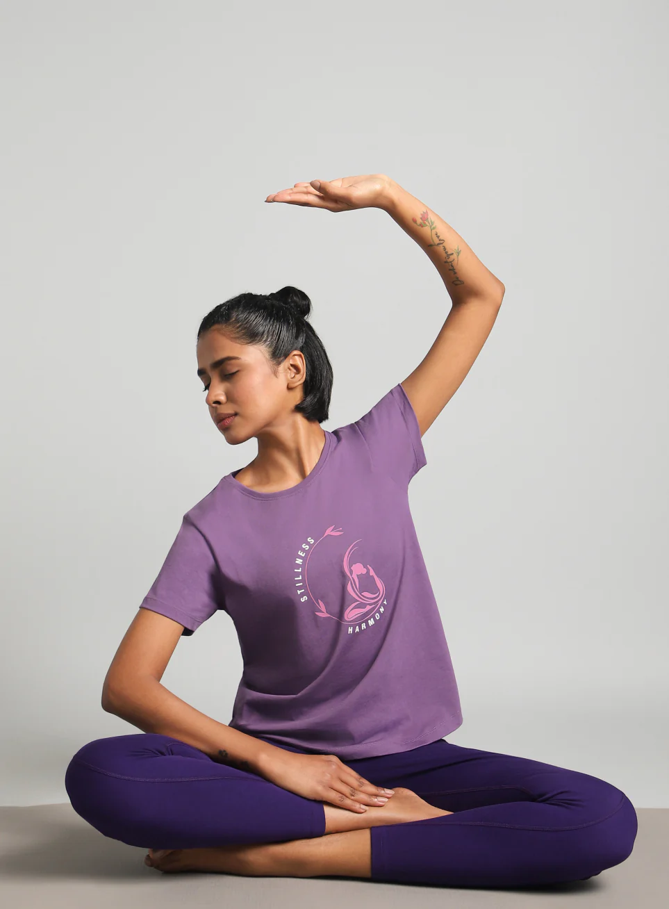 Women's Purple Flow Harmony Print Yoga T-shirt - Image 2