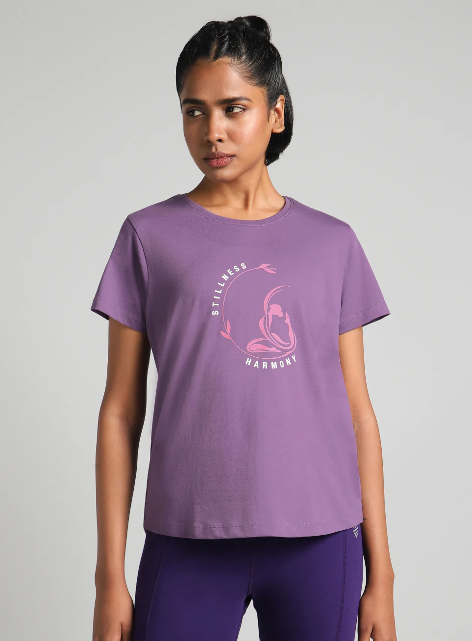 Women's Purple Flow Harmony Print Yoga T-shirt - Image 4
