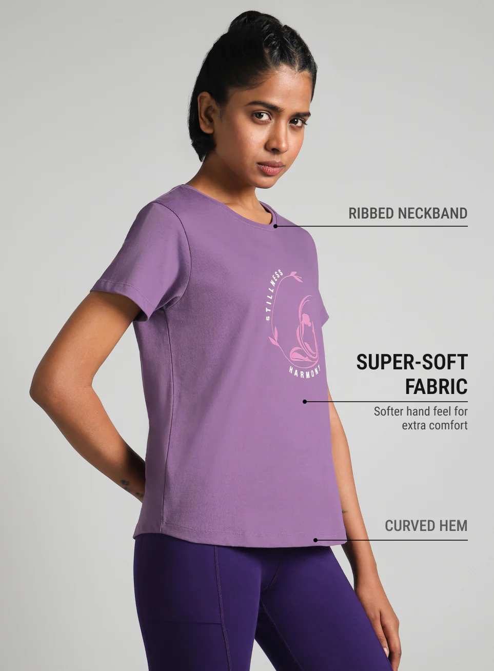 Women's Purple Flow Harmony Print Yoga T-shirt - Image 5