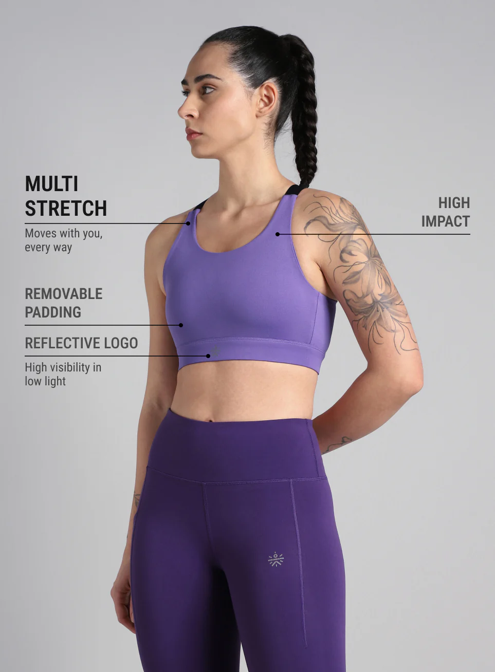 Women's Purple High Impact Running Bra - Image 5
