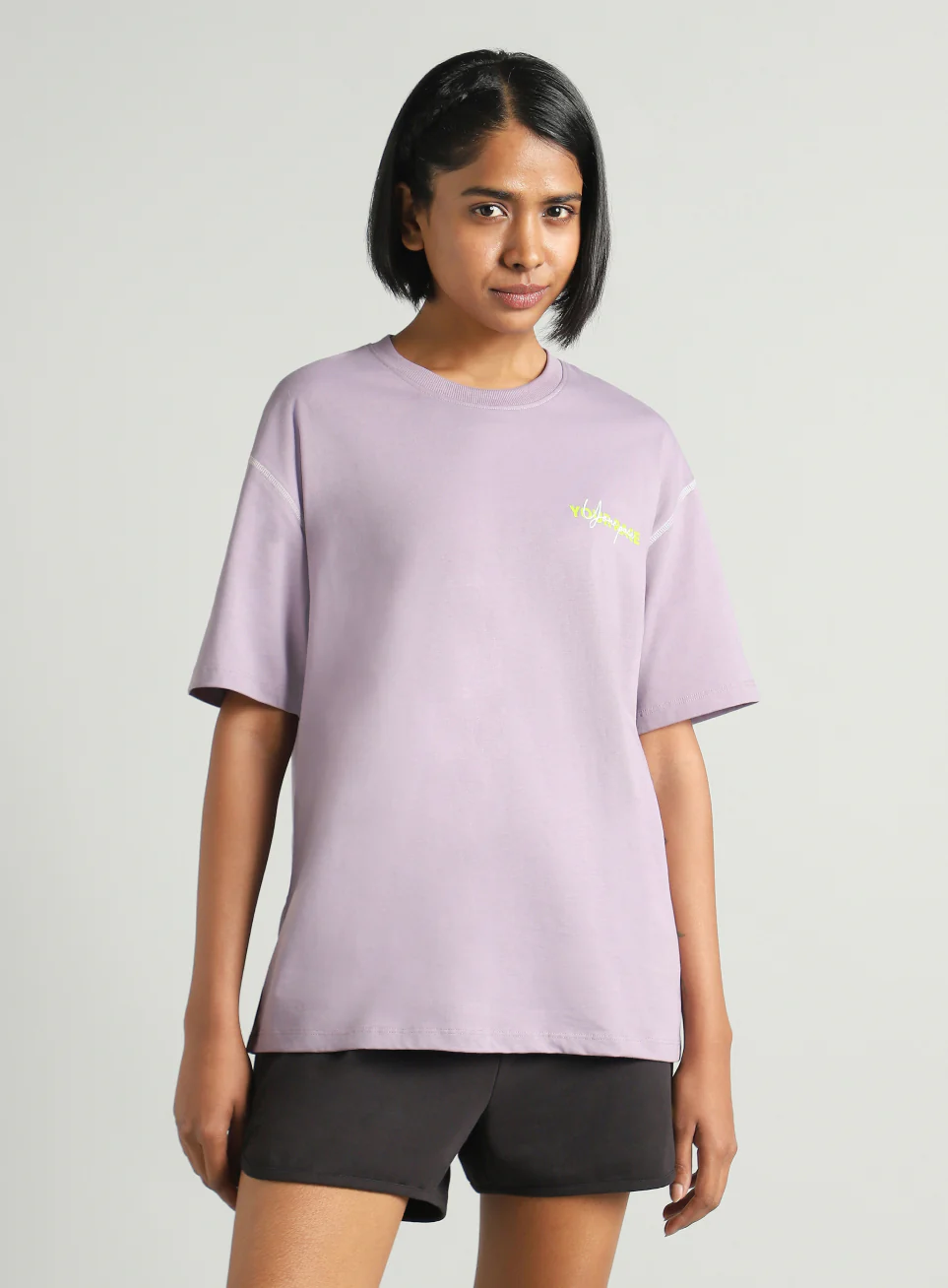 Women's Purple Mini Graphic Oversized Fit T-shirt - Image 4