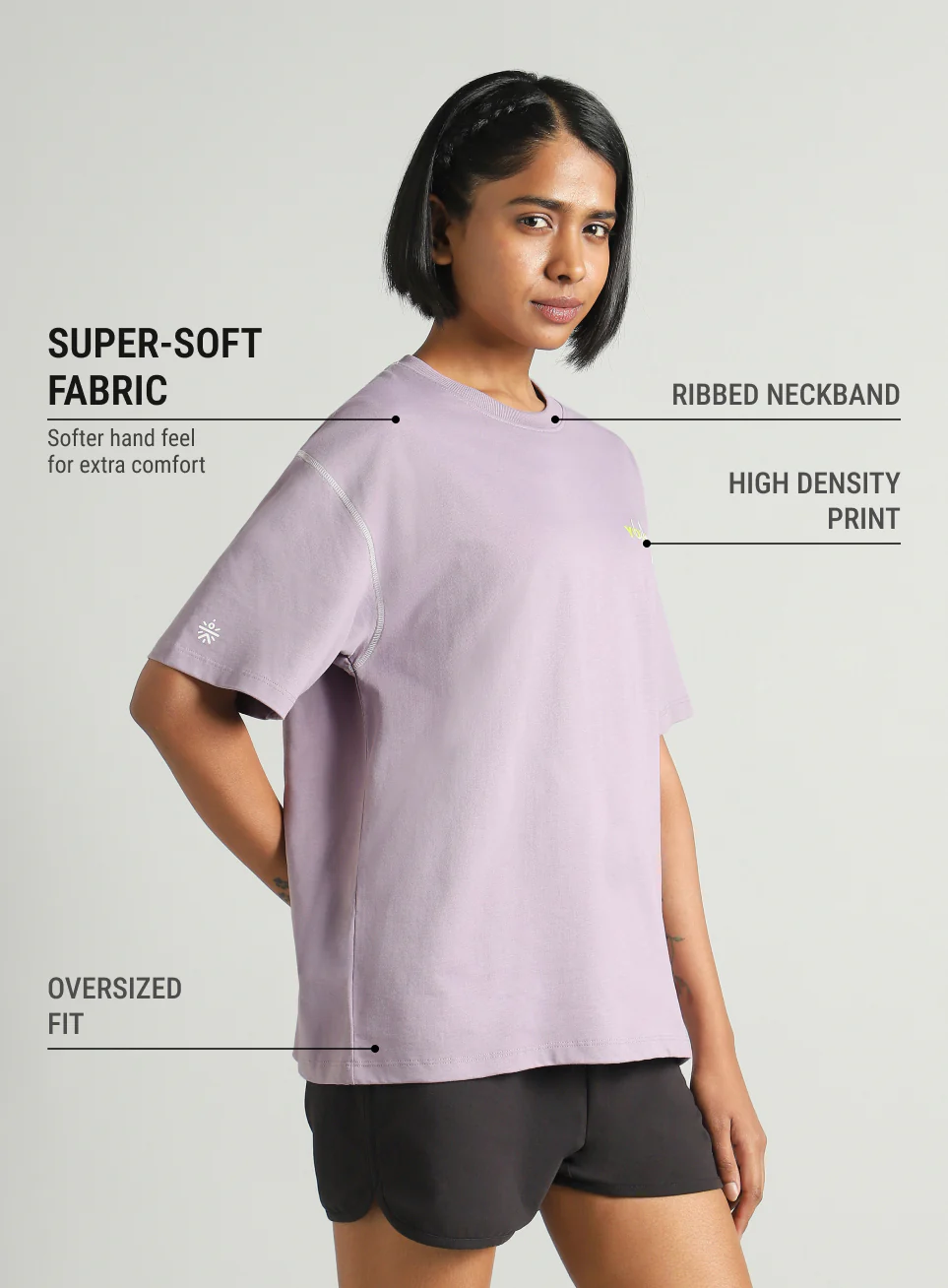 Women's Purple Mini Graphic Oversized Fit T-shirt - Image 5