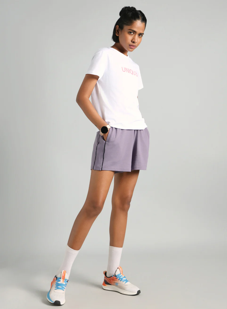 Women's Purple Panelled Shorts - Image 2