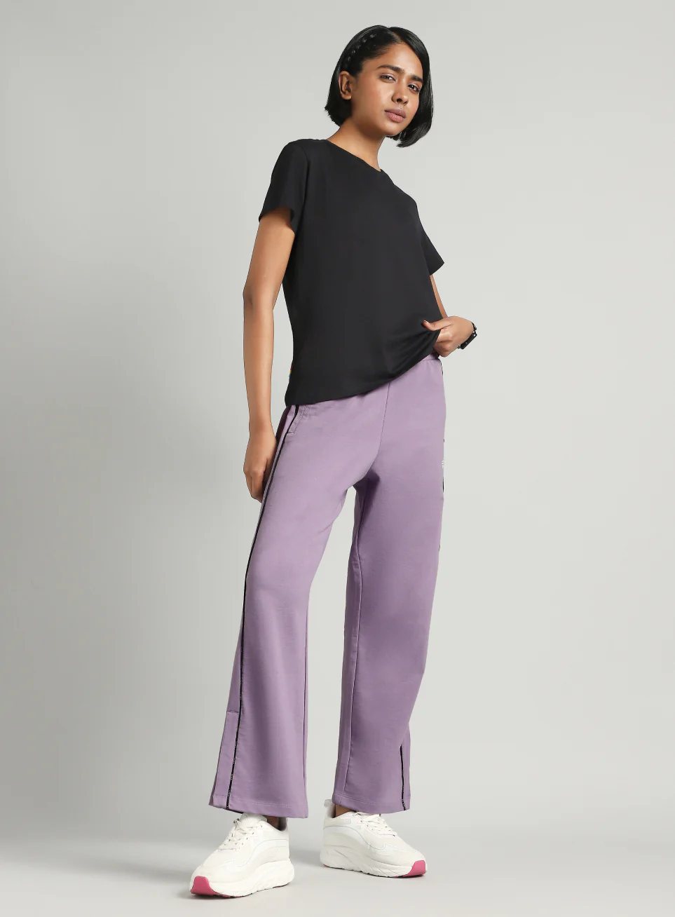 Women's Purple Panelled Straight Fit Trackpants - Image 3