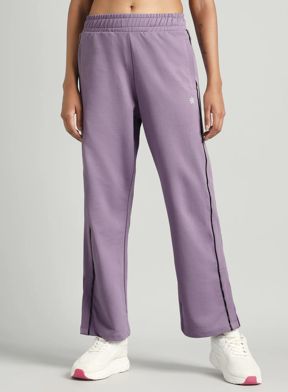 Women's Purple Panelled Straight Fit Trackpants - Image 4