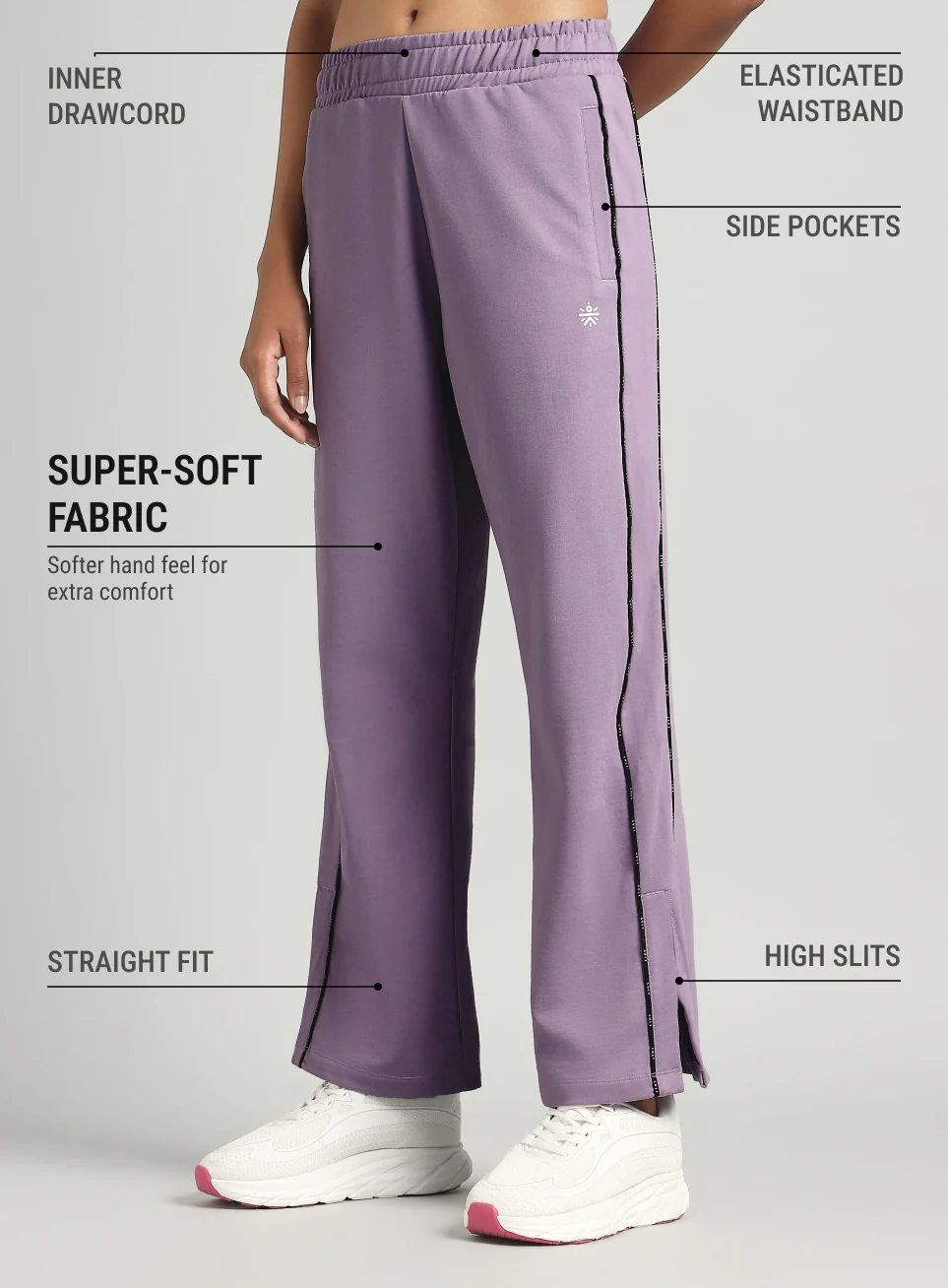 Women's Purple Panelled Straight Fit Trackpants - Image 5