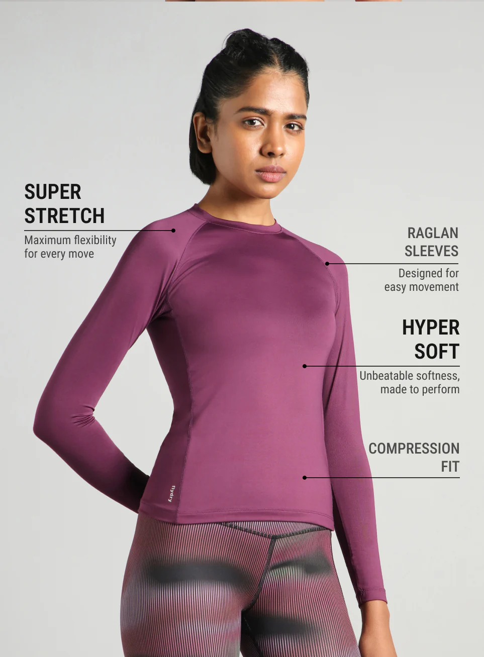 Women's Purple Power Full Sleeve Compression T-shirt - Image 5