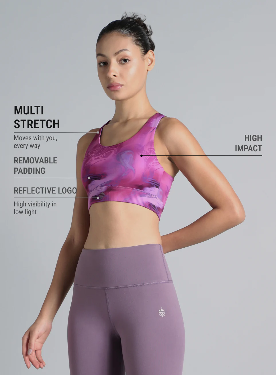 Women's Purple Printed High Impact Training Bra - Image 5