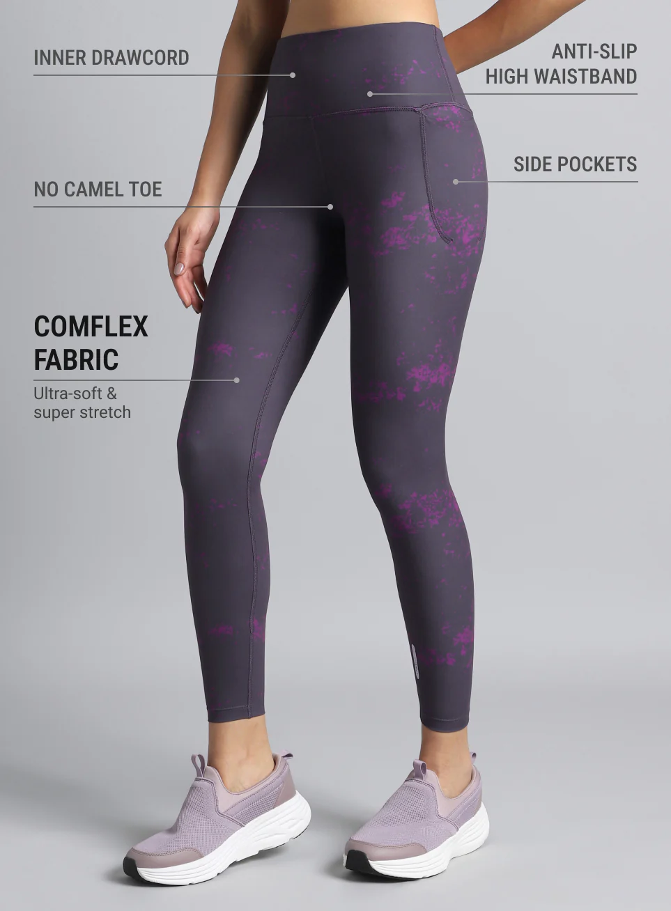 Women's Purple Printed Train All Day COMFlex Tights - Image 5