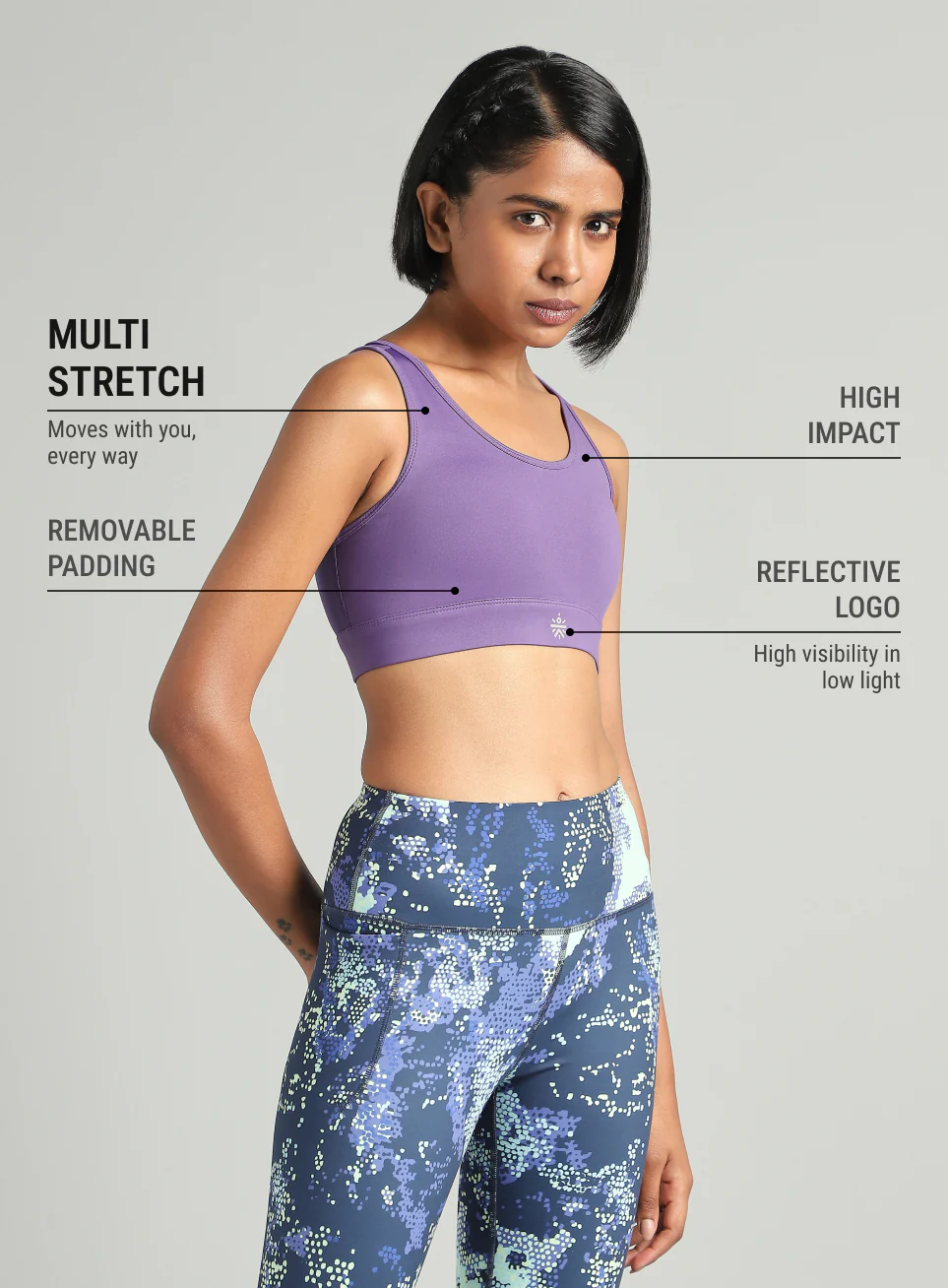 Women's Purple Racer Back With Hook High Support Running Bra - Image 5
