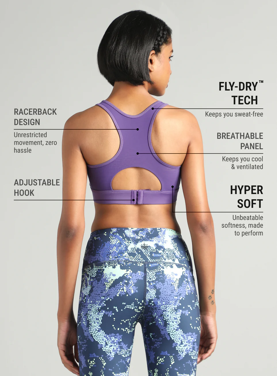Women's Purple Racer Back With Hook High Support Running Bra - Image 6