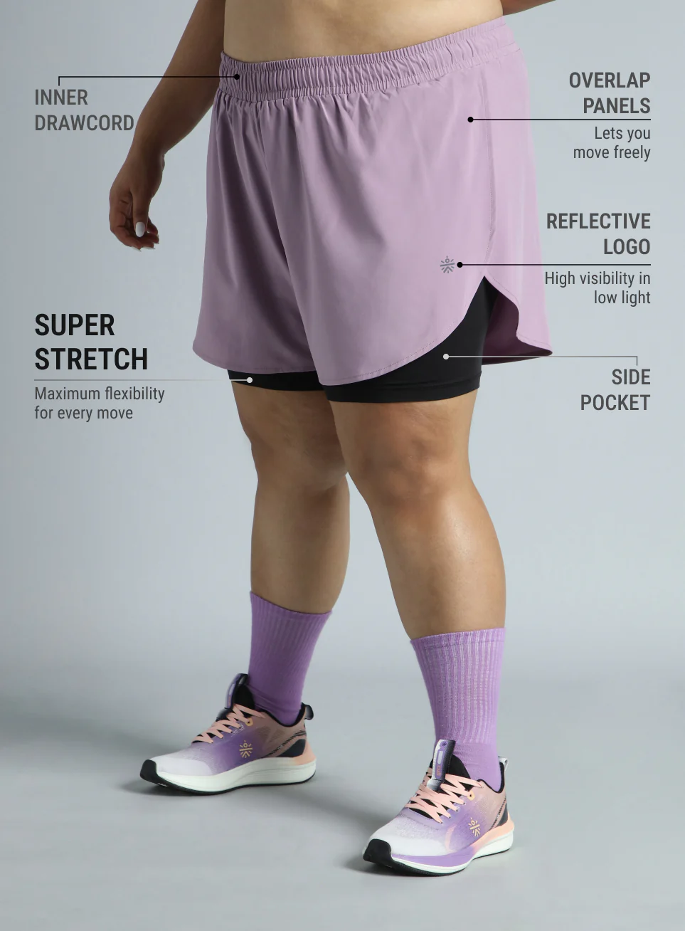Women's Purple Running Essential Plus Size Built in Shorts - Image 5