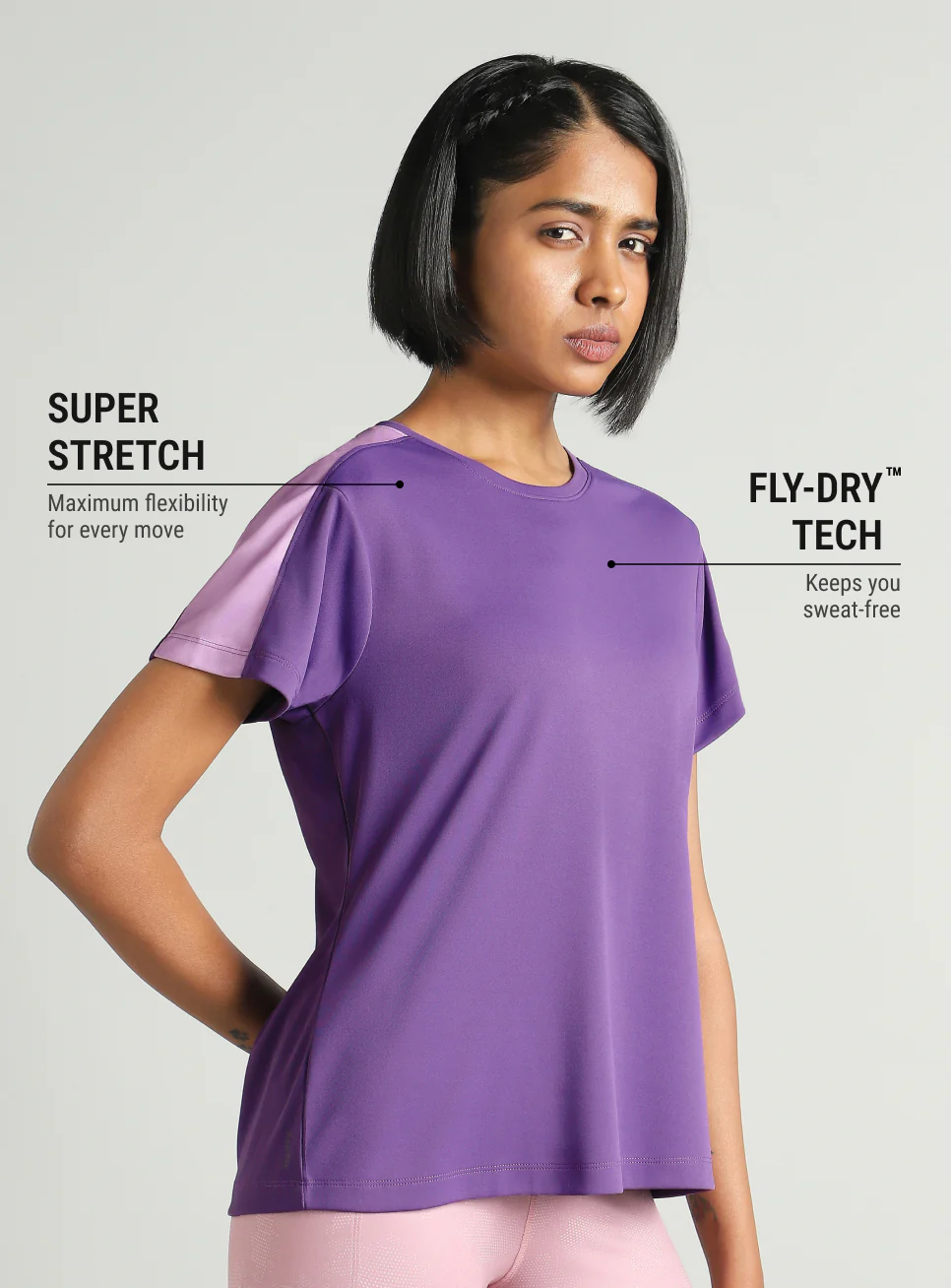 Women's Purple Shoulder Pop Active T-shirt - Image 5