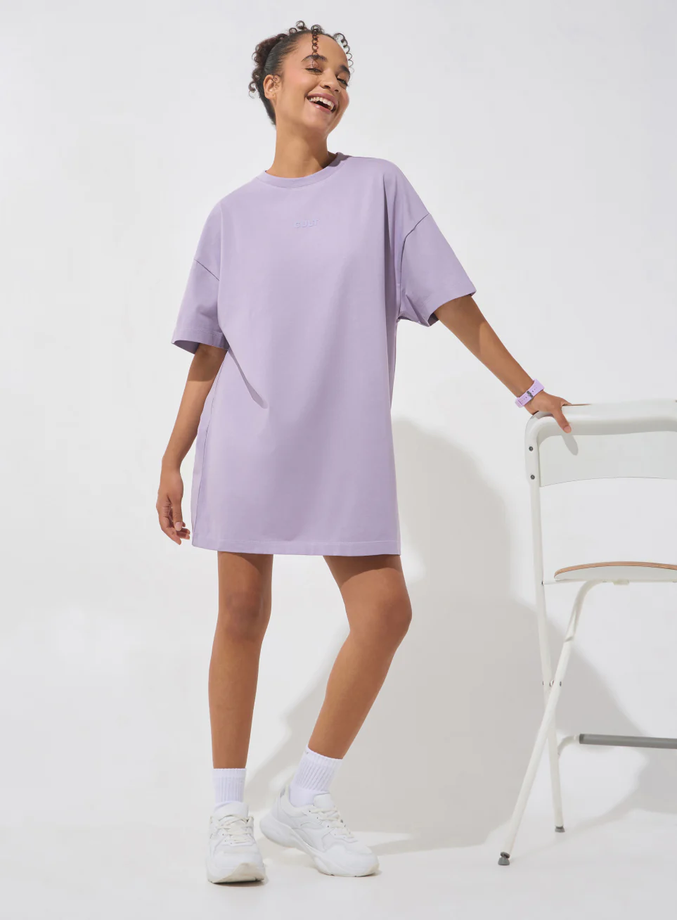 Women's Purple Soft Form Oversized T-shirt Dress - Image 2