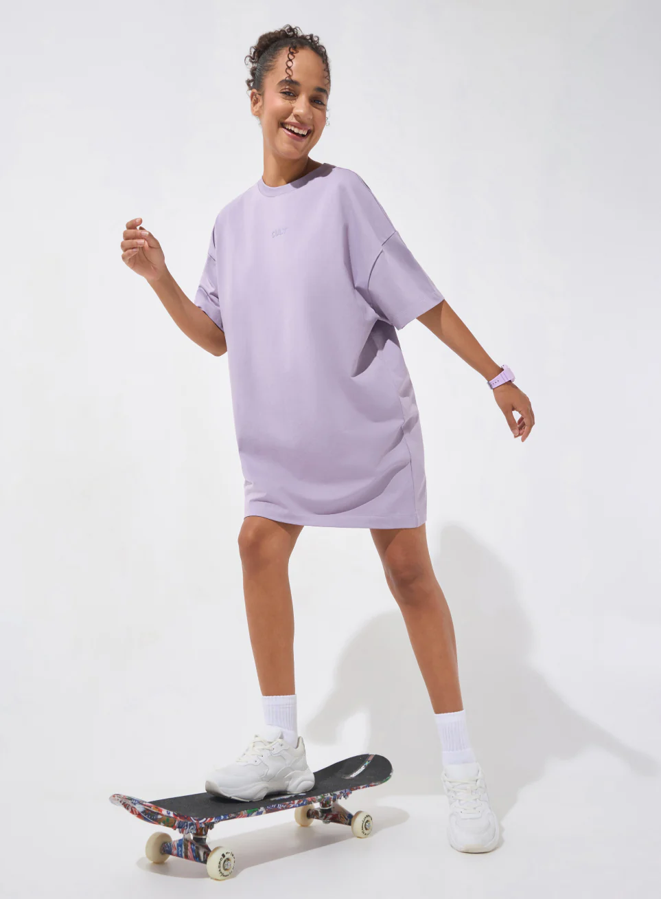 Women's Purple Soft Form Oversized T-shirt Dress - Image 3