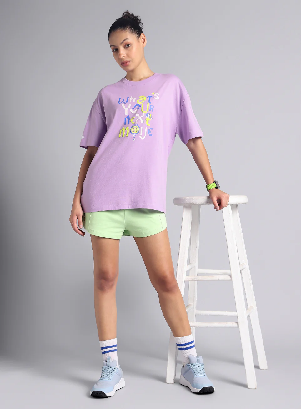 Women's Purple Sporty Graphic Oversized T-shirt - Image 3
