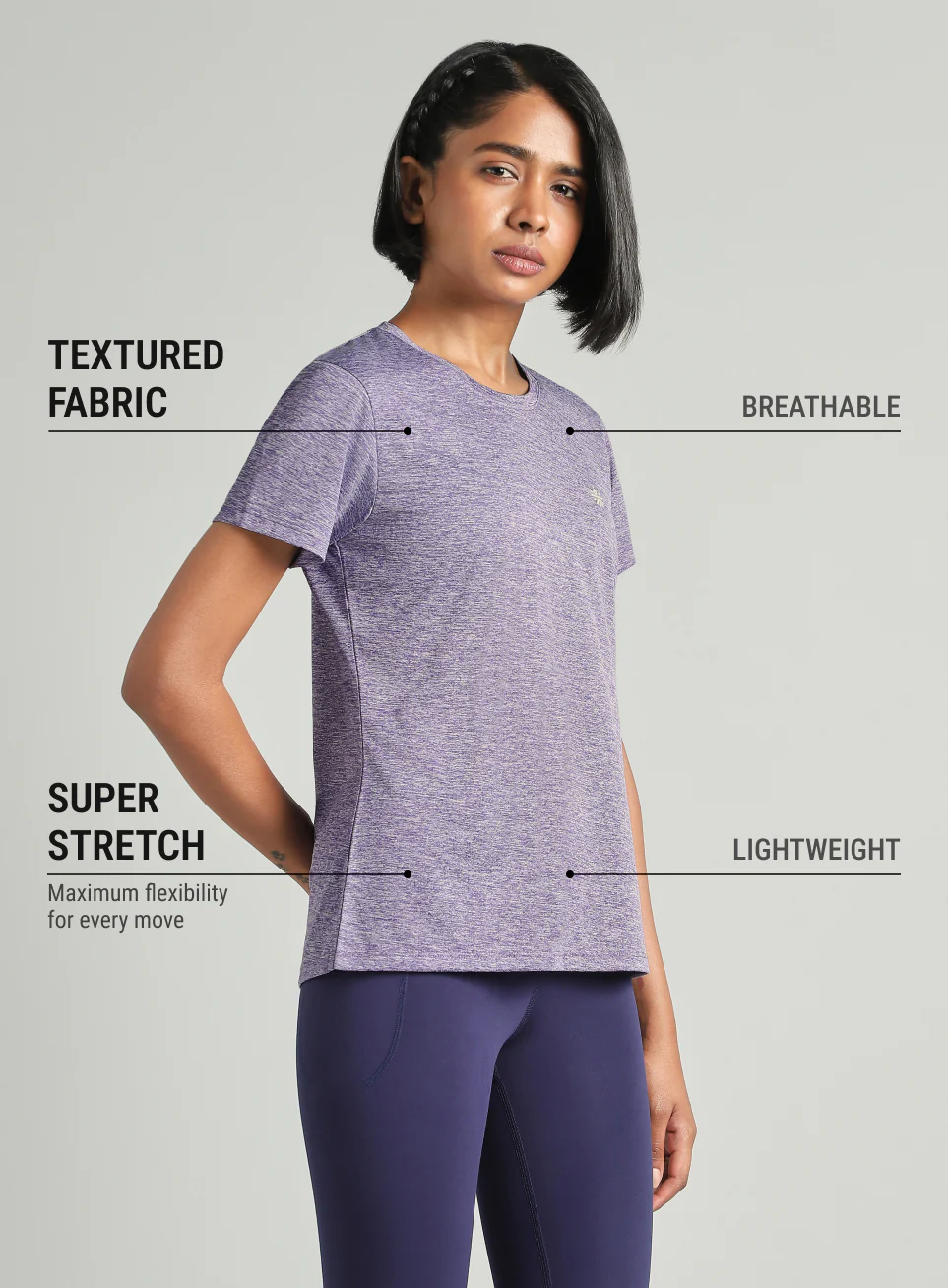 Women's Purple Textured Active T-Shirt - Image 5