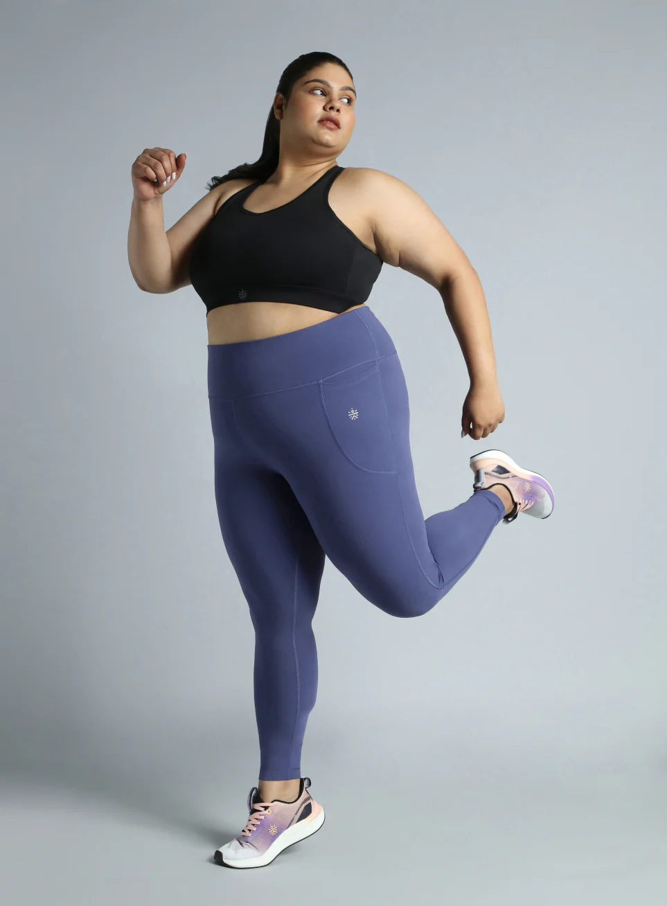 Women's Purple Training Essential Plus Size Tights - Image 3