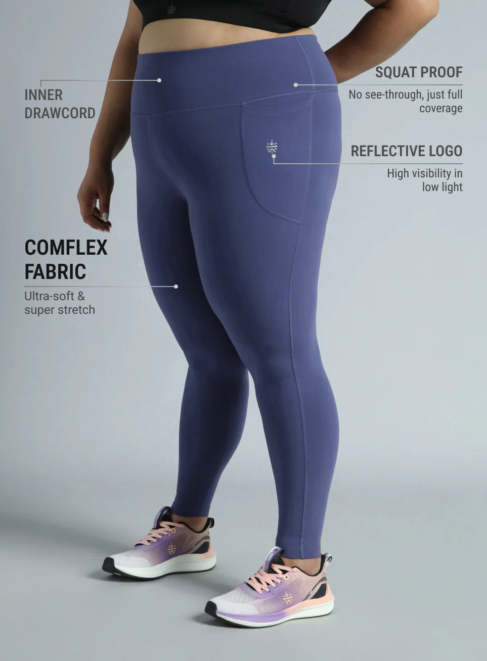Women's Purple Training Essential Plus Size Tights - Image 5